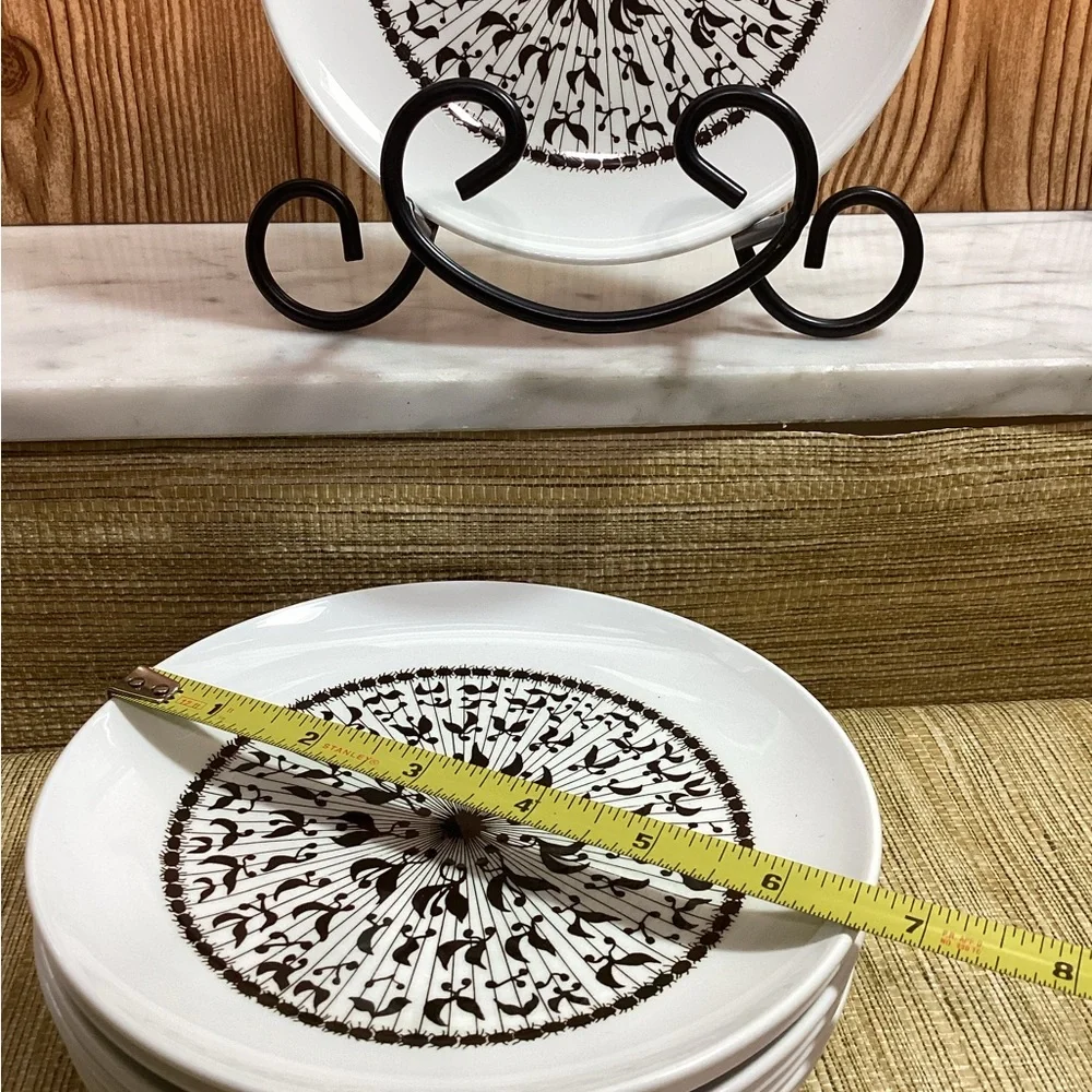 Corningware Black and White Dessert Plate Set of 4 6.5”